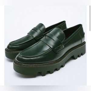 ZARA loafers shoes platform dark green in size 37